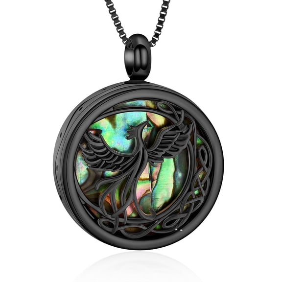 Phoenix Urn Necklaces for Ashes Abalone Shell Celtic Crescent Phoenix Urn Pendant Ashes Jewelry Cremation Jewelry for Ashe for Women Men