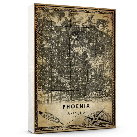 Phoenix Vintage Map Prints Canvas, Arizona Map Art Canvas, Canvas, Phoenix Map City style Watercolor art Canvas