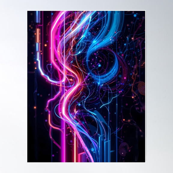 Phoenix Visions Futuristic Elements Neon Colors Art Poster Wall Art, Modern Wall Decor For Living Room Bedroom, 12x18 UNFRAMED