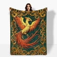 thumbnail image 1 of Phoenix Wall Hanging Green Pattern Themed Cozy Fleece Blanket Soft Warm Comfortable For Sofa Bed Travel Camping Living Room Office Chair Polyester Gift For Family Or Friends, 1 of 10