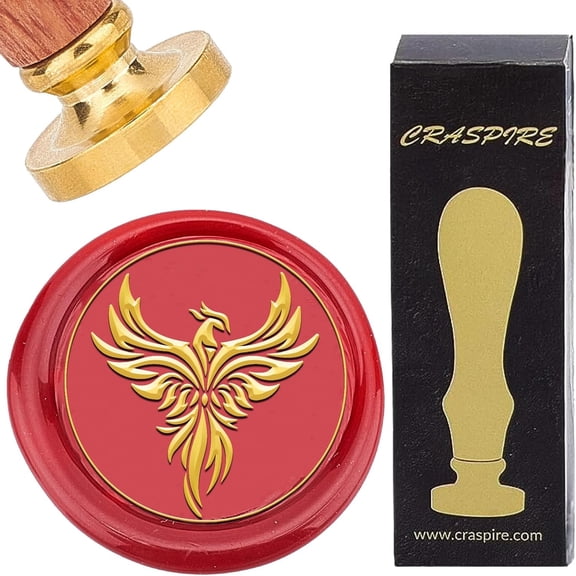 Phoenix Wax Seal Stamps Vintage Removable Gold Brass Fire Bird Sealing Stamp Heads 30mm with Wooden Handle for Envelopes Invitations Card DIY Craft Birthday Wedding Gifts Wrapping Letters Gold