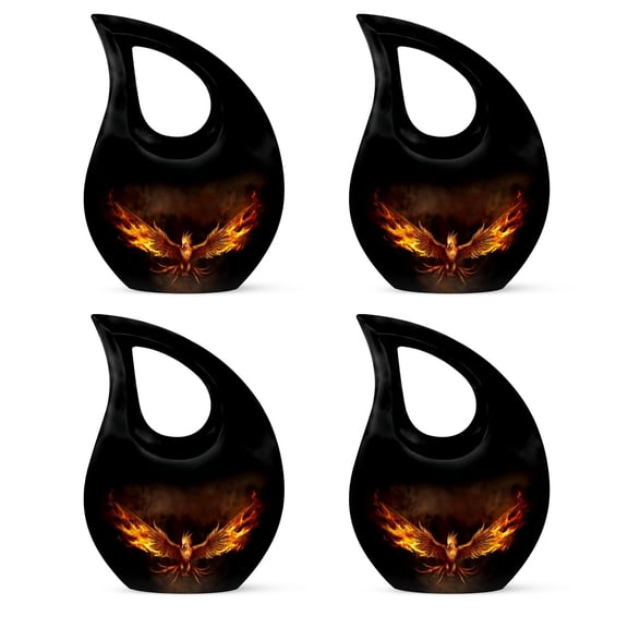 Phoenix Wings in Yellow Fire Urn for Ashes Mom & Dad - Burial Urns for Adult Human Ashes - Mini Cremation Urn for Adult Ashes Male & Female - Small Cremation Keepsake Urns for Ashes Set of 4