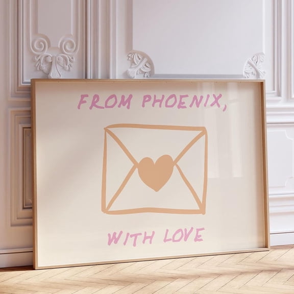 Phoenix With Love Print Minimalist Heart Art UNFRAMED PAPER POSTER, Home Decor, Vintage Gift, Living Room Dercor