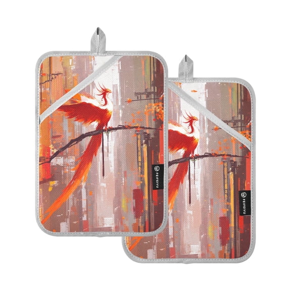 Phoenix on A Branch 7x9.8in Pot Holder Set Heat-Resistant Oven Hot Pads Durable with Storage Loop