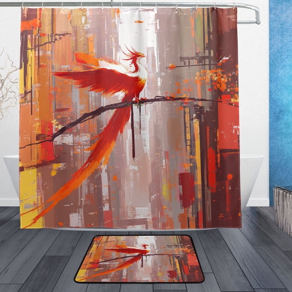 Phoenix on A Branch Bathroom Accessory Sets Waterproof Shower Curtain with Anti-Slip Bath Mat Durable Combo