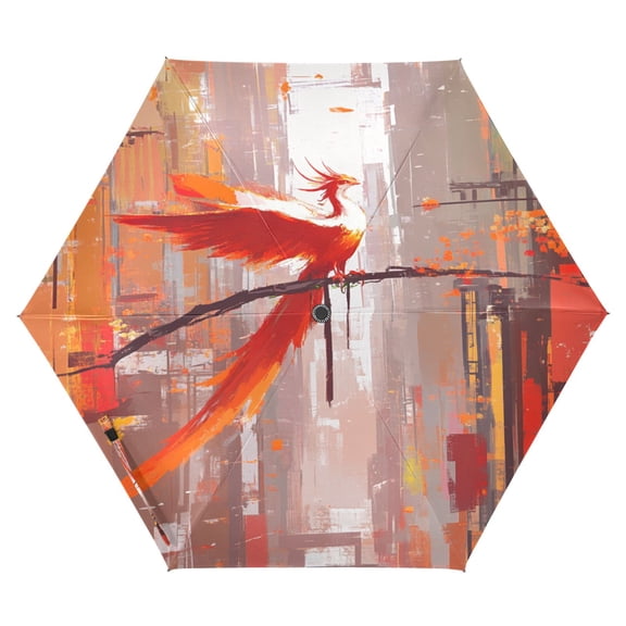 Phoenix on A Branch Folding Umbrella UV50+ Waterproof Sun Protection Auto Open Close Compact Fiberglass Frame
