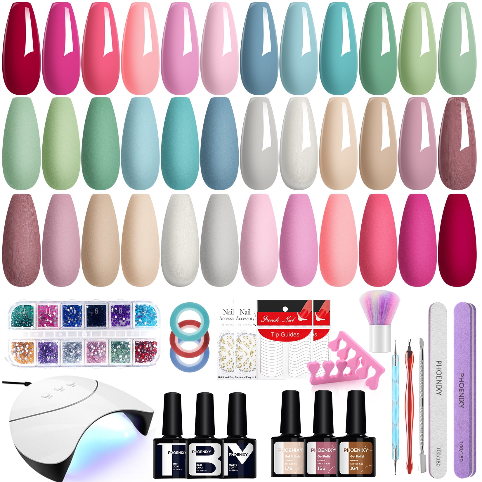 Phoenixy Gel Nail Polish Kit with U V Light, 18 Colors Soak Off