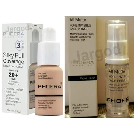 Phoera Foundation Makeup Full Coverage Foundation 30ml + Phoera Primer 6ml Bottle