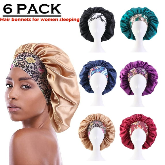 Phogary 6 Pack Hair Bonnets for Women, Satin Hair Bonnet for Sleeping, Silk Bonnet for Curly Hair, Satin Bonnet for Black Women Big Capacity