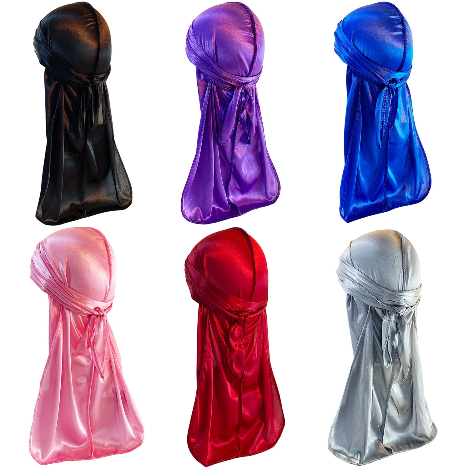 Phogary 6 Pack Outdoor Silky Durag for Men Durags Hats for Men Silky