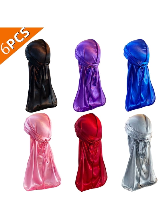 6 Pack Outdoor Silky Durag for Men Durags Hats for Men Silky Velvet Durag Hats for Women
