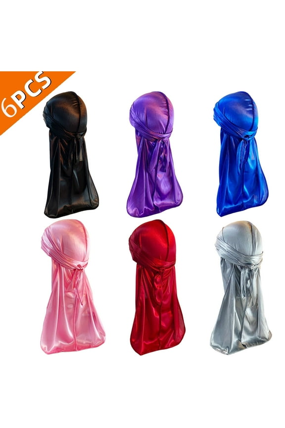 6 Pack Outdoor Silky Durag for Men Durags Hats for Men Silky Velvet Durag Hats for Women