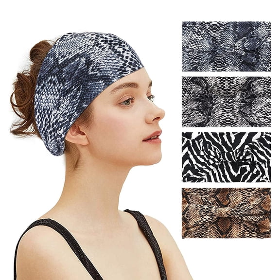 Phogary Women's Wide Boho Style Headbands Elastic in Animal Print, Multicolor, 4 ct (4 Pack)
