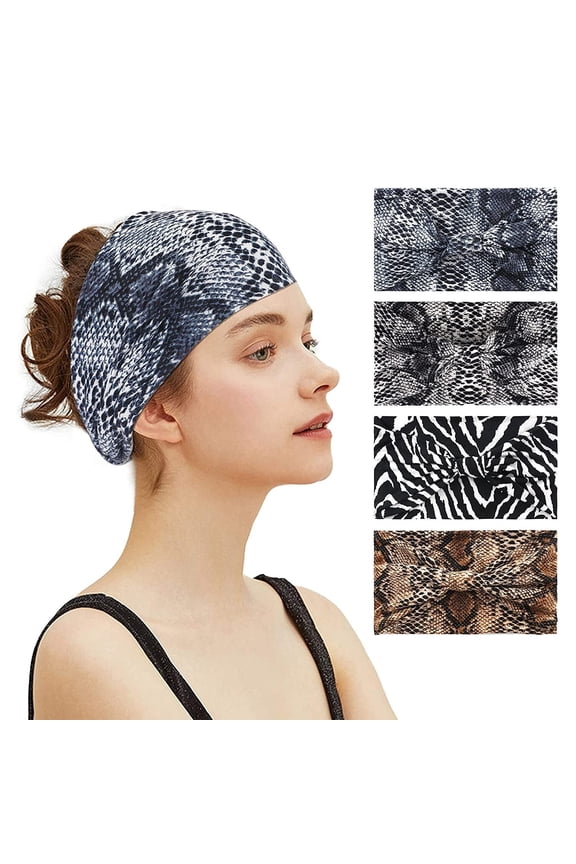Women's Wide Boho Style Headbands Elastic in Animal Print, Multicolor, 4 ct (4 Pack)