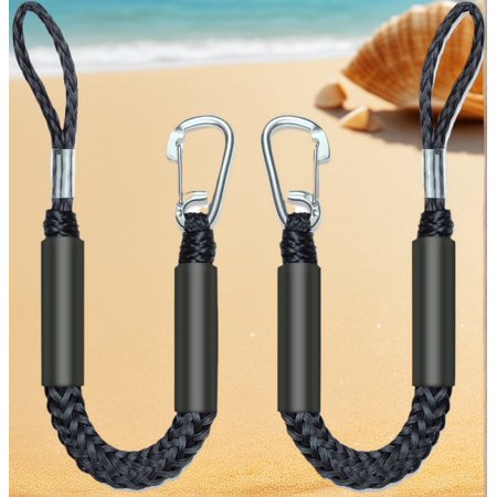 Phojia Black Stainless Clips Nylon Boat Fender Lines 2 Count