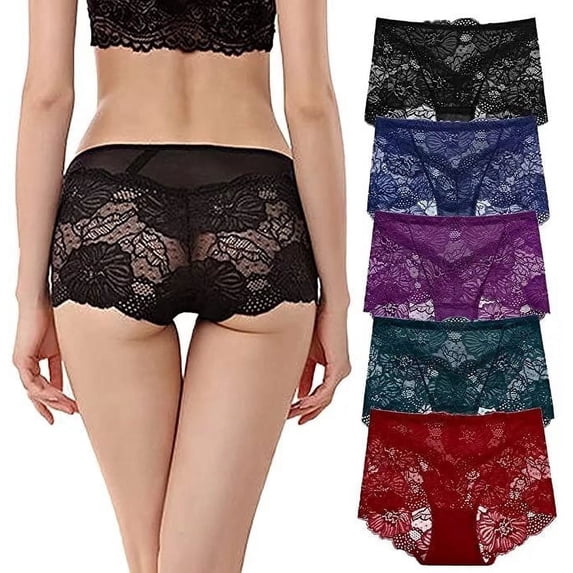 Pholeey Lace Panties for Womens Sexy Underwear Plus Size Female Ladies Brief 5-Pack