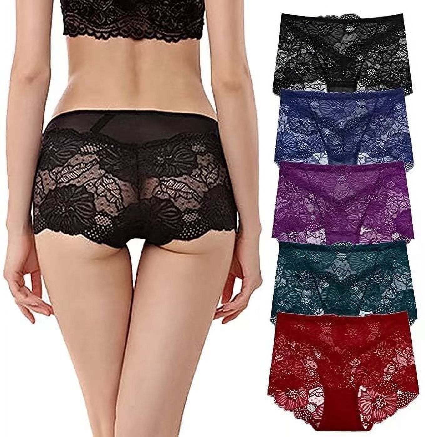 5 Pack Womens Sexy Underwear Lace Panties Middle Waisted Plus Size Ladies  Brief for Women 