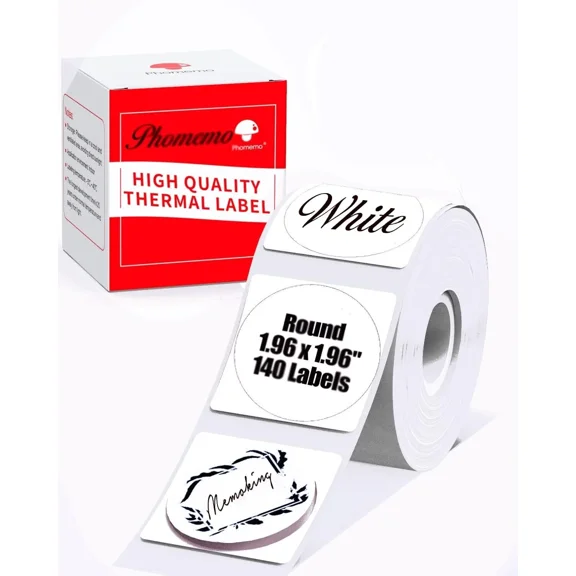 Phomemo 5050Mm Round White Self-Adhesive Thermal Label For M110/M200/M220/M120