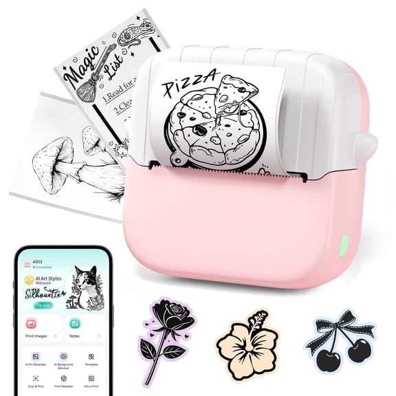 Phomemo A022 Pocket Label Maker, Mini Sticker Printer, Bluetooth Thermal Photo Picture Printer for Notes, Gifts, Journals, Planners, Scrapbooking, and Creative Projects(Pink)