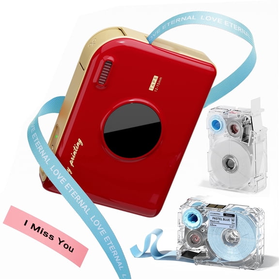 Phomemo A30 Half-Inch Ribbon Label Maker, for Mother's Day Gift Tags & Clothing Tags, with 1 Blue Satin Ribbon Tape, Thermal Transfer Bluetooth Portable Mini Label Printer (Red)