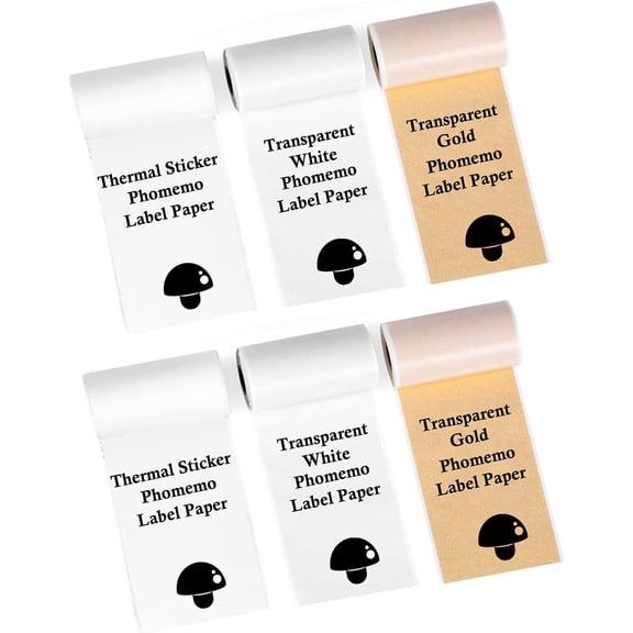 Phomemo Adhesive Thermal Sticker Paper, White/Gold Glitter/Silver Glitter Thermal Paper, for Phomemo M02/M02Pro/M02S/M03/M03AS/M04S Pocket Printer, 53mm Width, 6 Rolls