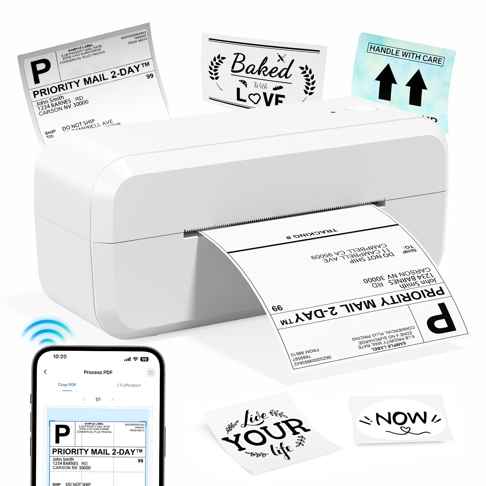 Phomemo Bluetooth Thermal Shipping Label Printer, 4x6 Wireless Label Printer for Shipping Packages, Compatible Android, iOS, Mac OS, and Windows, Widely Used for Amazon, Ebay, Shopify, Etsy, USPSWhit