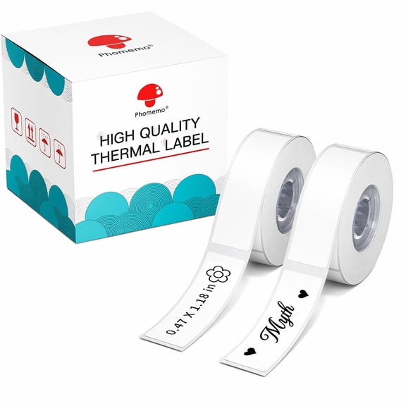 Phomemo D30 Label Tape, Black on White Print Premium Labels Refill Name Label, Barcode Sticker Thermal Paper Self-Adhesive 2 Rolls