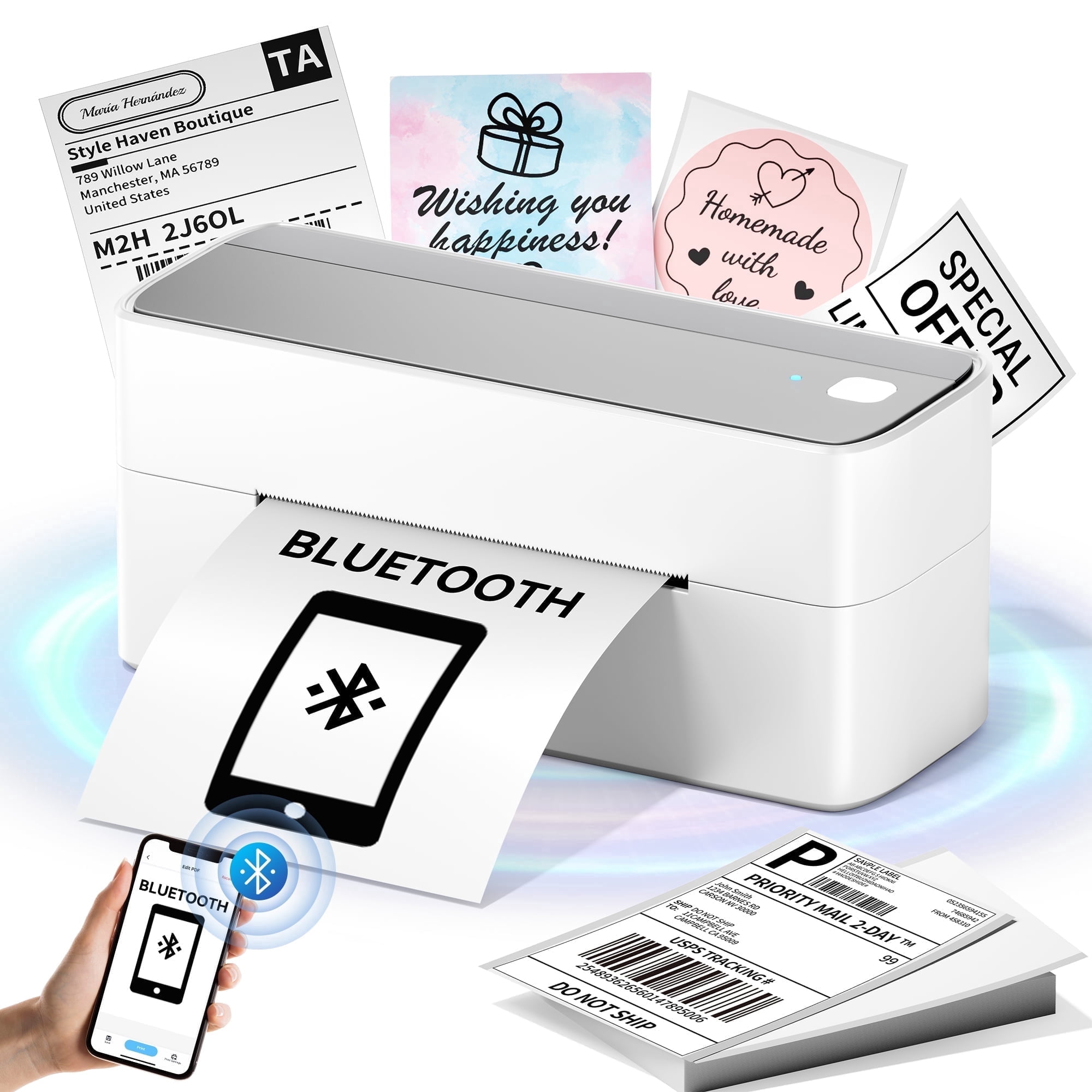 Wuduguer Shipping Label Printer - 241BT 4X6 Wireless Thermal Label Printer, Bluetooth Thermal Label Printers for Small Business, Compatible with iPhone, Android, Amazon, Shopify, UPS（Gray）