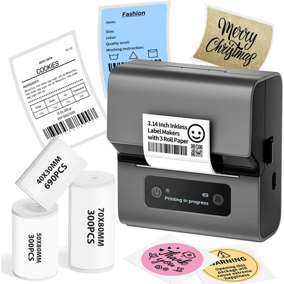 Label Maker- Address Label Printer M221 - 3'' Bluetooth Thermal Label Priner Perfect for Address, Barcode, Crafts, and Small Business - Compatible with Phone and PC(GrayBlack)
