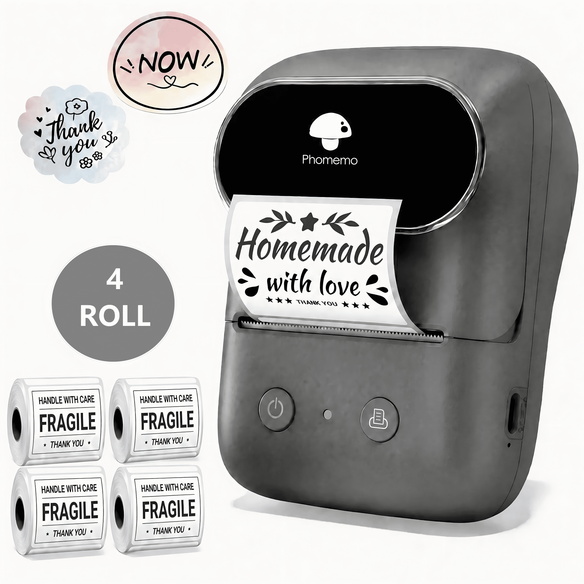【 Phomemo Label printer】Label printer+4 rolls of thermal label paper, thermal label printer, printing width 20-50mm, one click printing（label maker）