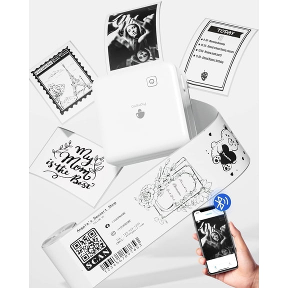 Phomemo M02 Pro Portable Bluetooth Thermal Sticker Printer for Photo Printing, Study Notes, DIY Cards, and Creative Projects(White)
