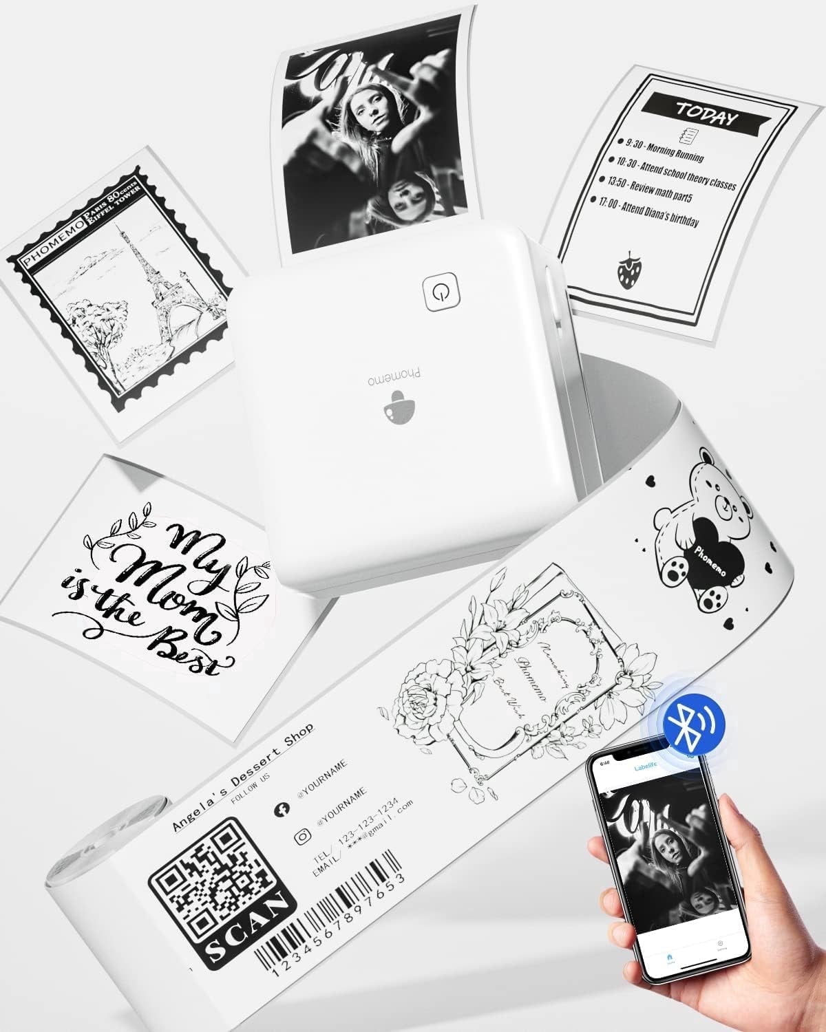 Phomemo M02 Pro Portable Bluetooth Thermal Sticker Printer for Photo Printing, Study Notes, DIY Cards, and Creative Projects(White)