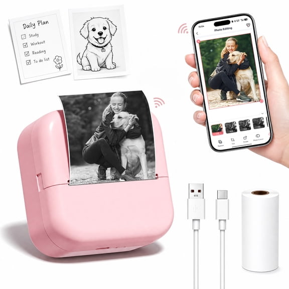Phomemo M02L Wireless Mini Sticker Printer Label Maker Print Pod With 1 Roll Paper, Ideal For Note Taking, Diary, Memo, Photo Learning Work With SmartPhone