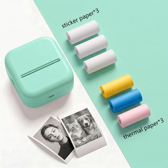 Phomemo M02L Wireless Mini Sticker Printer Label Maker Print Pod With 6 Roll Paper, Ideal For Note Taking, Diary, Memo, Photo Learning Work With SmartPhone
