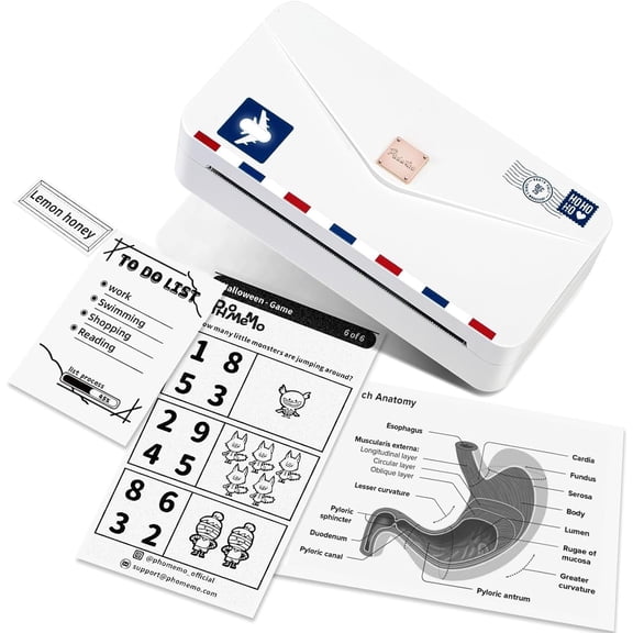 Phomemo M04AS Portable Inkless Thermal Note Printer for Versatile Printing of Documents, Notes, Lists, and Labels - Wireless Bluetooth Connectivity and Multiple Paper SizesWhite