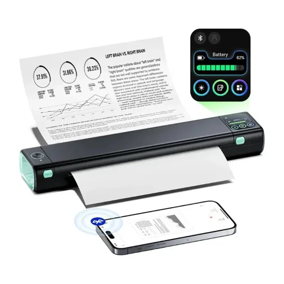Phomemo M08D Portable Printer with Touchscreen, Upgraded Bluetooth Wireless Thermal Printer, Inkless Printing for Travel, Supports 8.5"x11" US Letter & A4, Compatible with iOS, Android, PC, Black