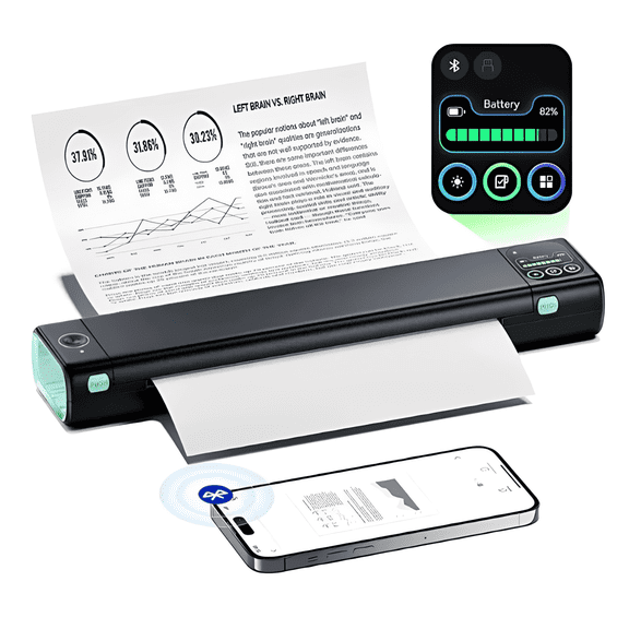 Phomemo M08D Portable Printer with Touchscreen, Upgraded Bluetooth Wireless Thermal Printer, Inkless Printing for Travel, Supports 8.5"x11" US Letter & A4, Compatible with iOS, Android, PC, Black