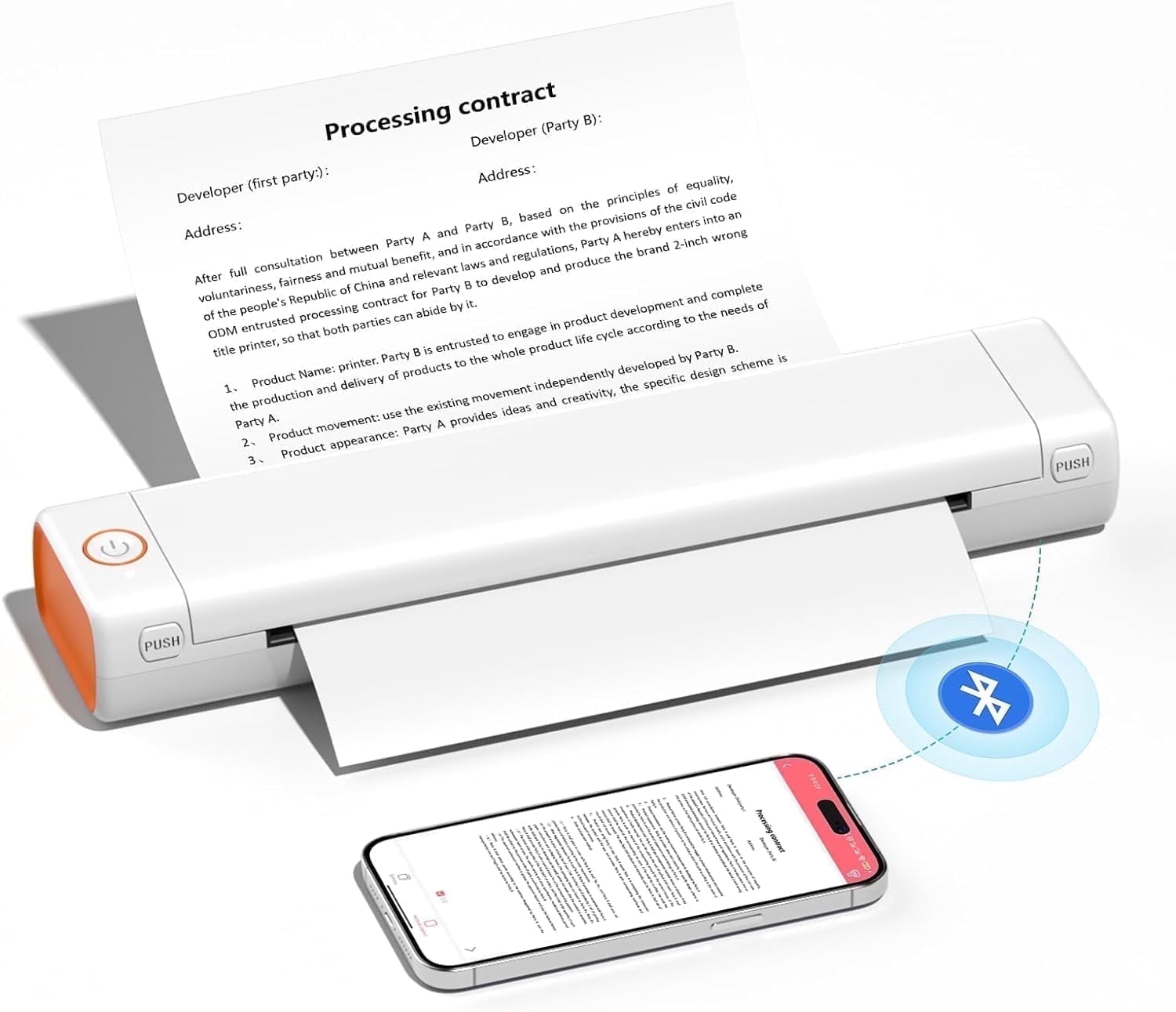Phomemo-W Phomemo M08F Portable Printer Wireless Thermal Printer for Travel, Support 8.5" X 11" Thermal Paper, Bluetooth Inkless Printer Compatible with Android iOS Phone & Laptop（White＆orange）