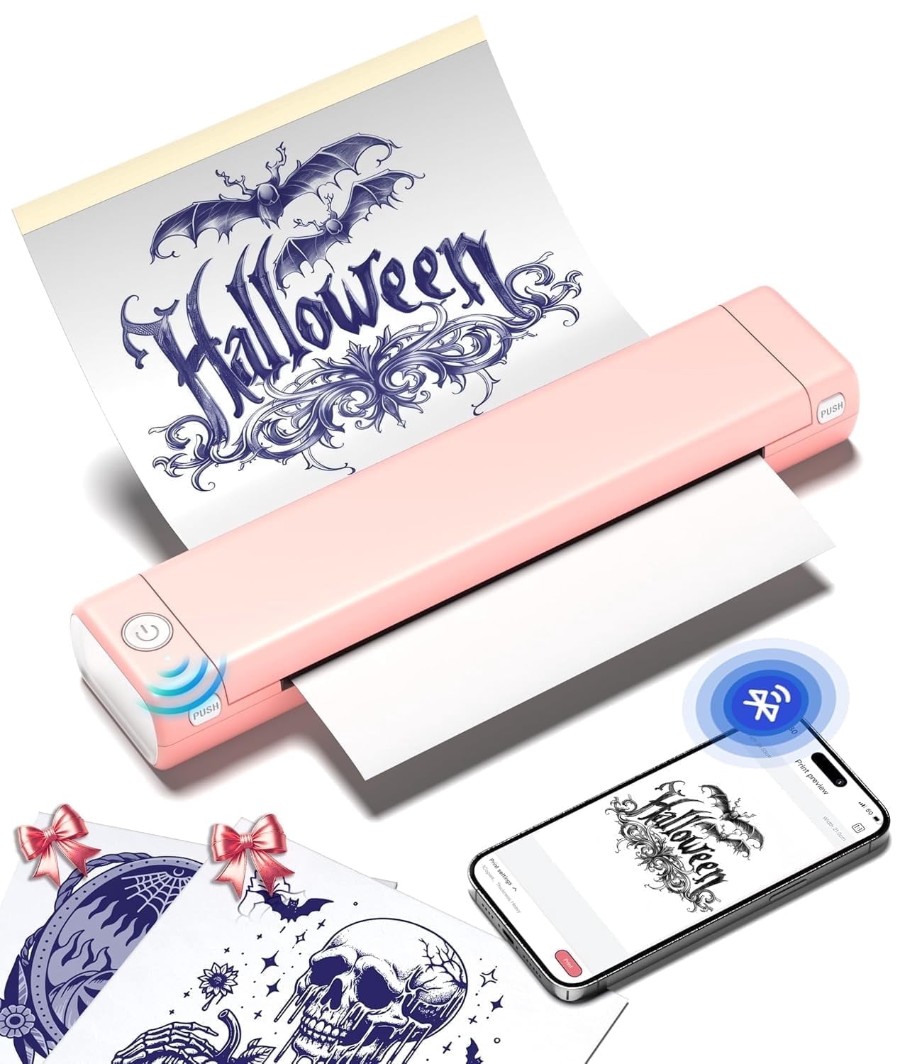 Phomemo M08F Wireless Tattoo Transfer Printer, Thermal Tattoo Machine with 10pcs Free Transfer Paper for Tattoo Artists & Beginners, Compatible with Smartphone & PC, Pink