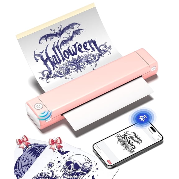 Phomemo M08F Wireless Tattoo Transfer Printer, Thermal Tattoo Machine with 10pcs Free Transfer Paper for Tattoo Artists & Beginners, Compatible with Smartphone & PC, Pink