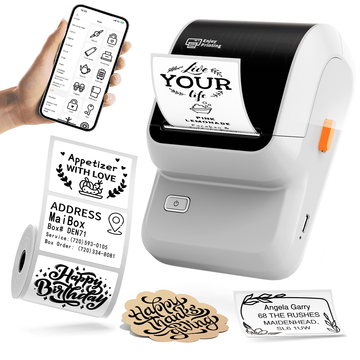 Phomemo M100 Portable Sticker Printer And 1 Roll Paper, Wireless Thermal Label Maker, Easy to Use, Prints 20-50 Mm Wide, for Home Office, School, Storage And Organization （White）