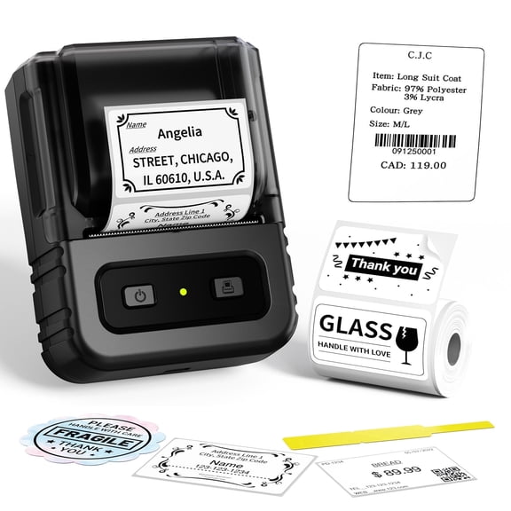 Phomemo M102 Thermal Label Maker with 100 Labels - Portable Bluetooth Address Label Printer for Small Business, Barcode & Retail, Compatible with Phones & PC (Black)