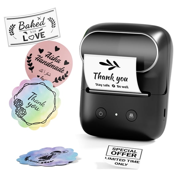 Phomemo M108 Label Maker with 100 Labels,Thermal Bluetooth Label Printer,2 inch Barcode Printer with App Control, for Small Business, Clothing Tags,Round Gift Stickers(Black)