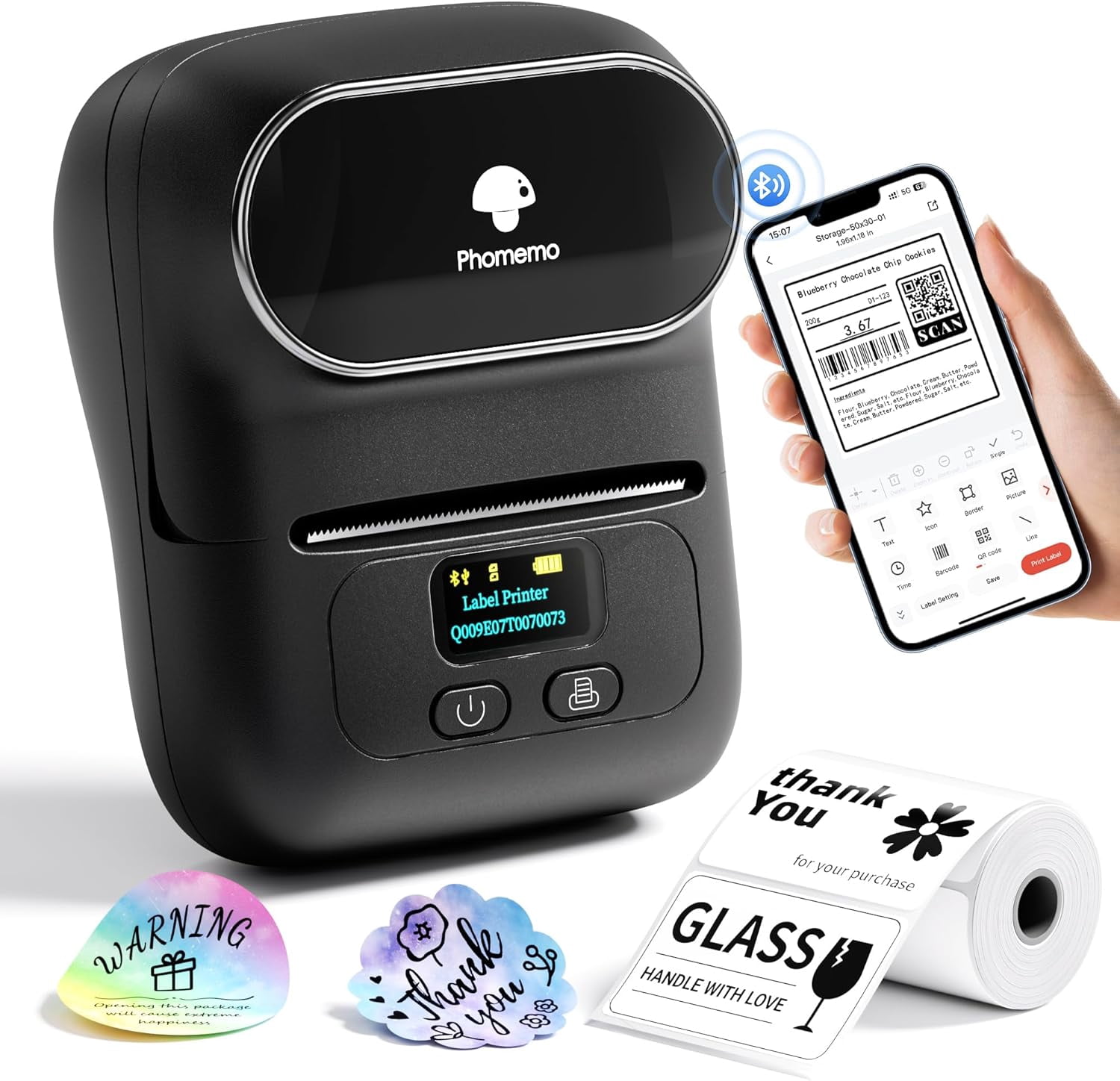 Phomemo ACPO110BK  Black Thermal Label Maker For Barcode Logo