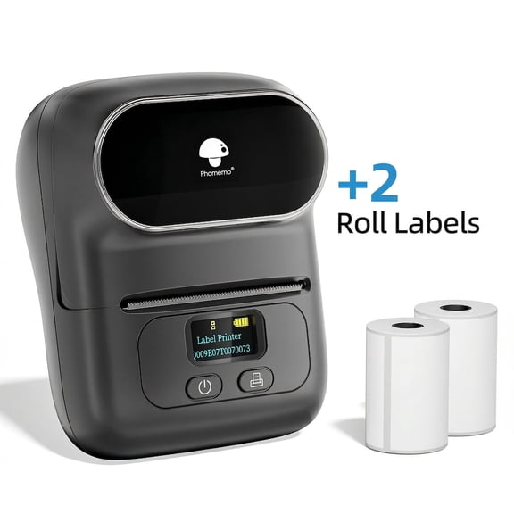 Phomemo M110 Label Maker Portable Label Printer, Sticker Printer For Small Business, Address, Office, Gift, Picture, Inkless Barcode Label Printer + 2 Rolls Thermal Paper(Black)