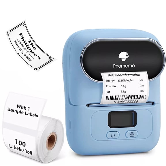 Phomemo M110 Label Printer - Portable Bluetooth Address Label Maker for Small Business, Barcode & Retail, Compatible with Phones & PC (Blue)