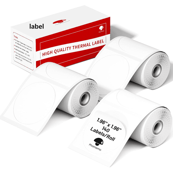 Phomemo M110 Labels, M110/M220/M221/M120/M200 Thermal Labels 1.96" x 1.96"(50x50mm), M110 Labels Self-Adhesive Label, 140 Labels/Roll, 3 Rolls