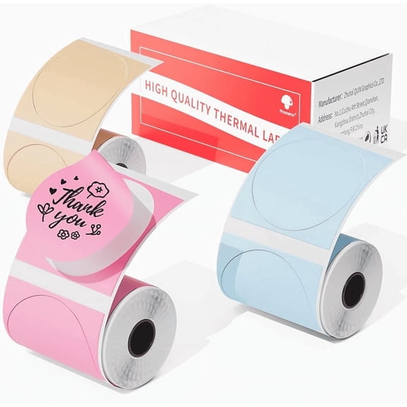 Phomemo M110 M120 M200 M220 M221 Label Maker Round Circle Label - Thermal Printer Labels for Price, Name, Address, Logo, Barcode, 50mm x 50mm, 3 Rolls, 140 labels/roll, Blue, Pink, Khaki