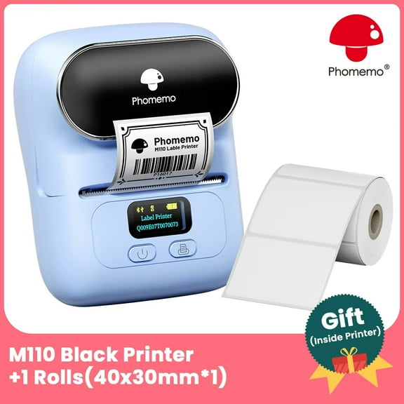 Phomemo M110 Portable Thermal Label Printer, Mini Barcode Sticker Printer for Business, School, Cable & Office Organization