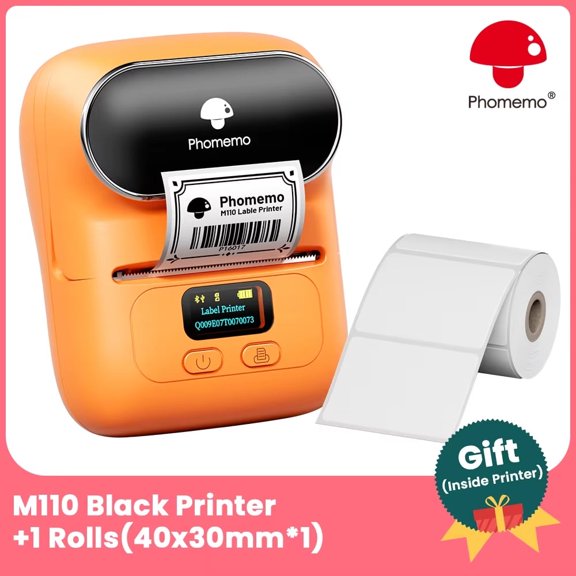 Phomemo M110 Portable Thermal Label Printer, Mini Barcode Sticker Printer for Business, School, Cable & Office Organization
